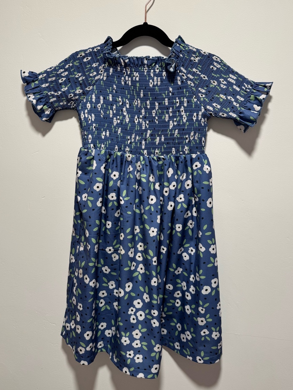 Girls' Blue Floral Smocked Dress - 6/7
